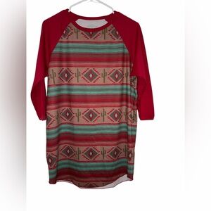 Crazy Train 3/4 Length Aztec Cactus Print Shirt, Size Medium